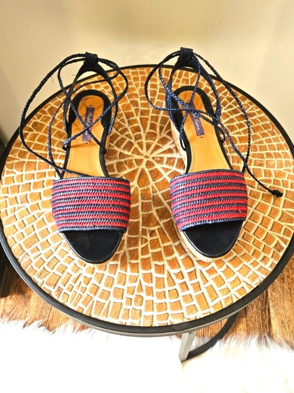 Ralph Lauren Purple Label Sandals Cork Platform Wedge, Size 8